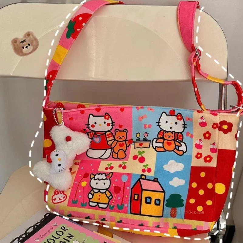 Sanrio Hello Kitty Cartoon Print Crossbody Bag Cute College Style Sweet Y2k Girl Shoulder Bag Japanese Style New Fashion Handbag