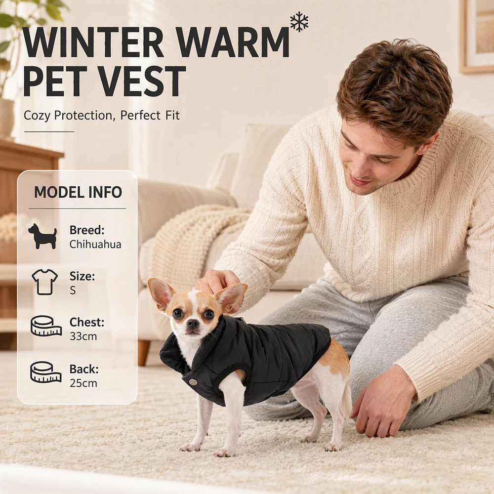 Hundejacke, Warmer Wintermantel für kleine und mittelgroße Hunde, Katzen, wasserdichte Welpenkleidung, dickes Fleece, Bekleidung für Dackel und Französische Bulldogge – Detail 14