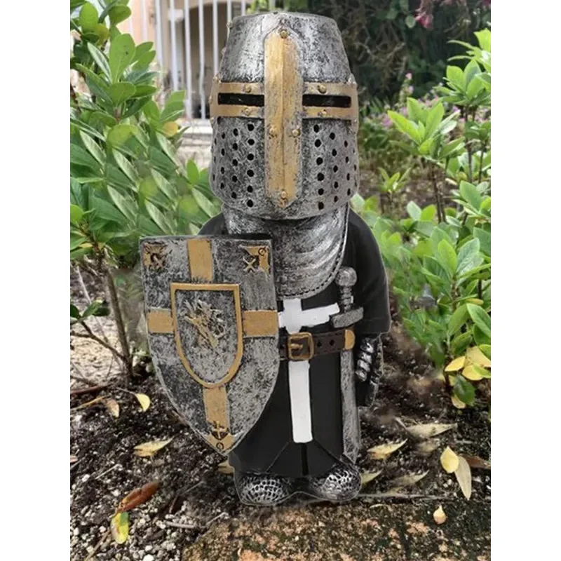 Knight Gnomes Garden Statue Guard Cross Templar Dwarf  Armor Samurai Miniature European  Resin  Decoration