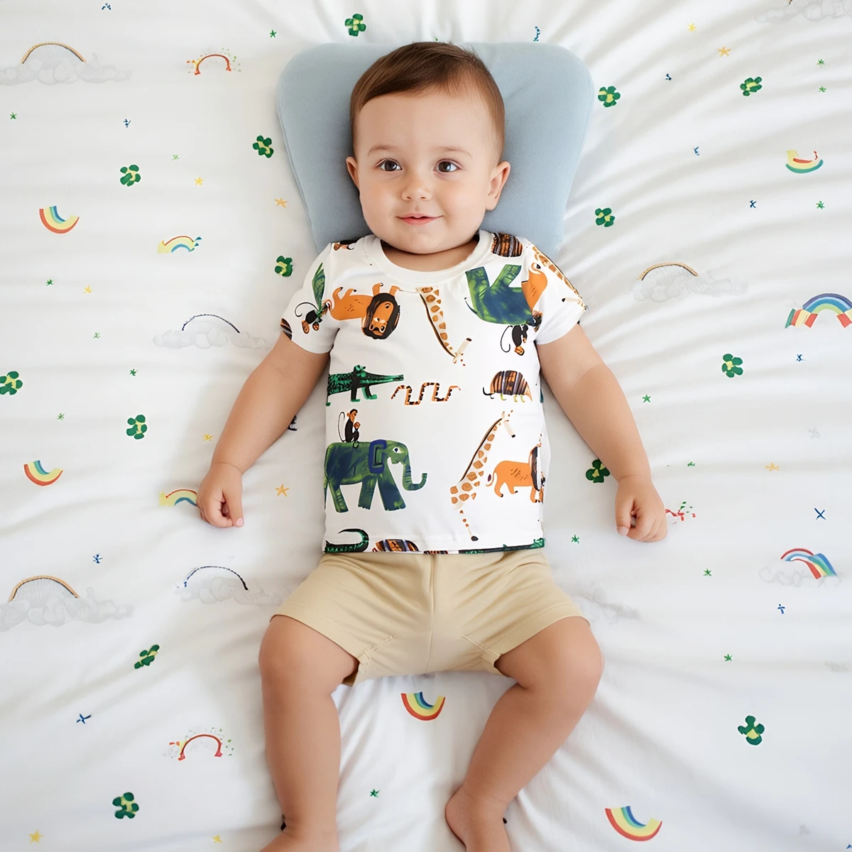 Sanlutoz Cartoon Summer Short Sleeve Baby Boys Clothing Sets Cotton Tops + Shorts 2Pcs
