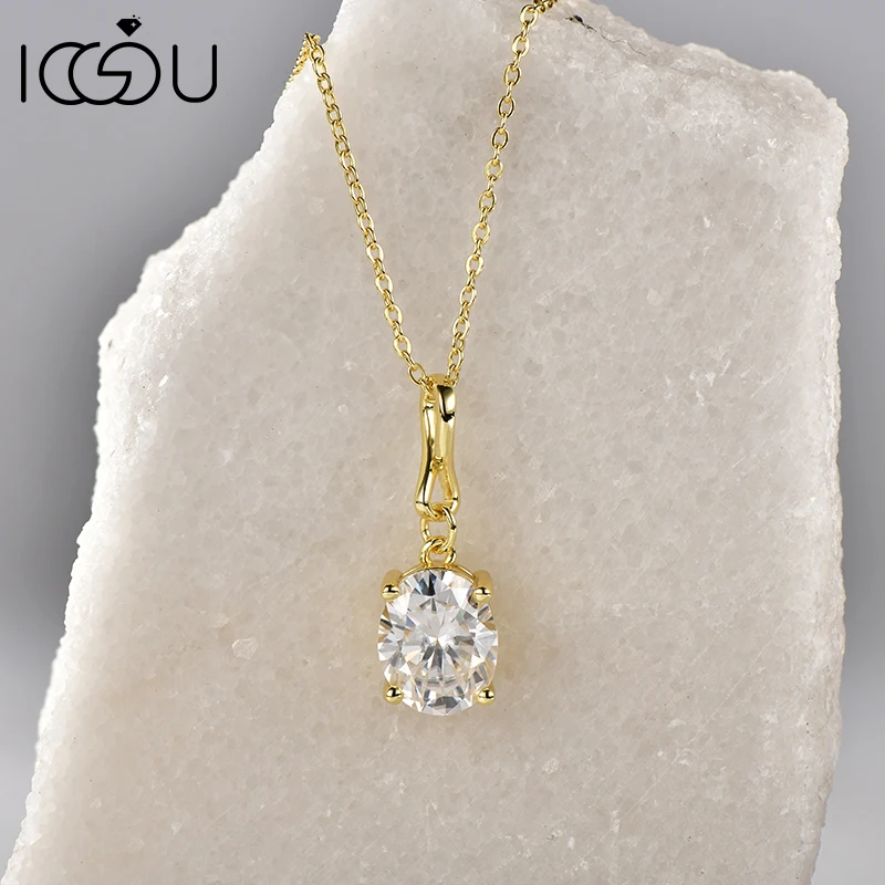 

IOGOU 8x10MM 3CT D VVS1 Oval Cut Moissanite Pendant Necklace 925 Sterling Silver Women Necklace Eternity Infinity Love Jewelry