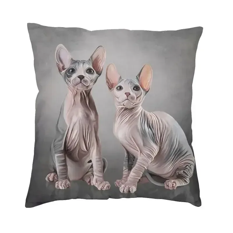 Sphynx cushion with drawing of two cats, printed decoration, hairless,pillowcase for living room  40 cm, 45cm