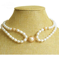 GLSEEVO Handmade Natural Fresh Water Pearl Double Layer Choker Necklace For Women Mom Daughter Gift Fine Jewelry Kolye GN0091