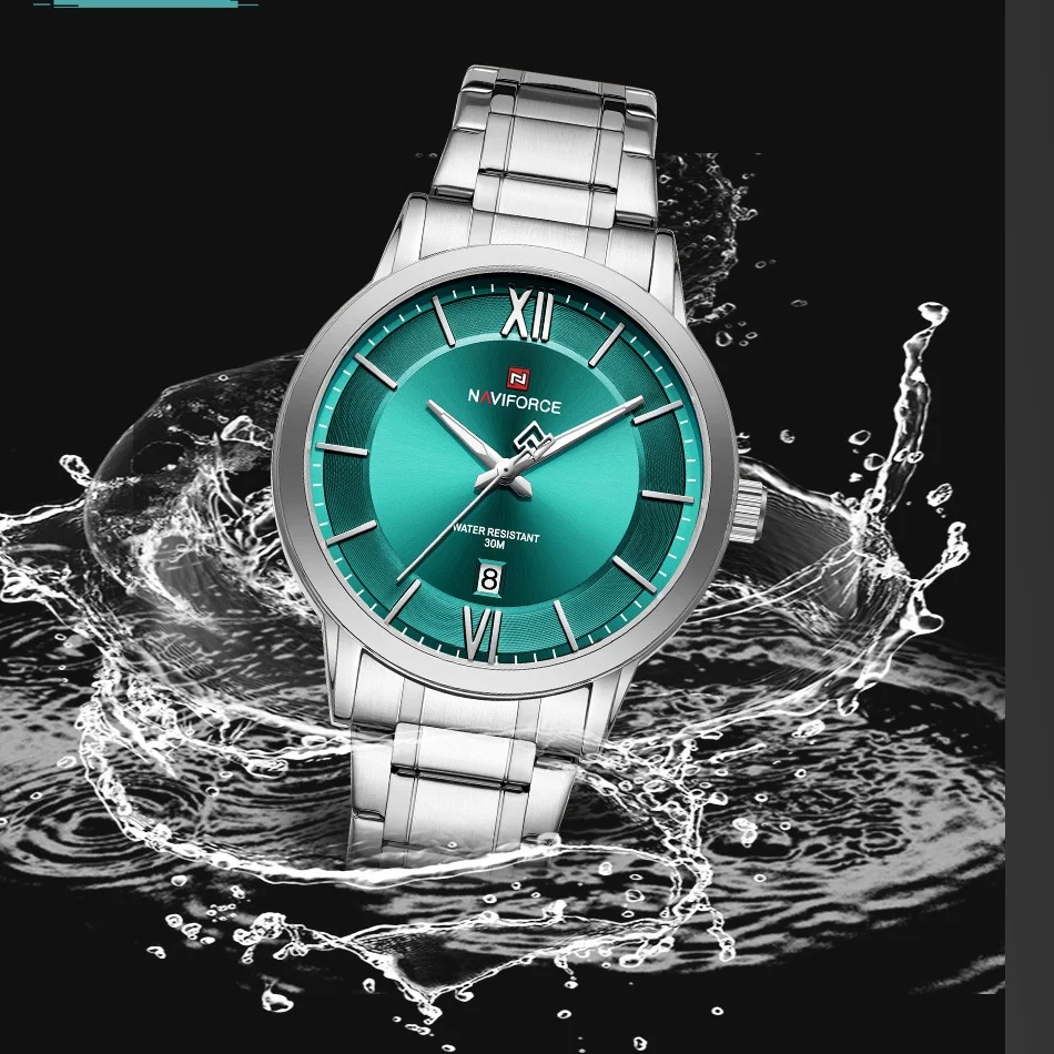 

NAVIFORCE мужские деловые кварцевые часы 3ATM водонепроницаемые светящиеся стрелки календарь дисплей ремешок из нержавеющей стали модные мужские часы