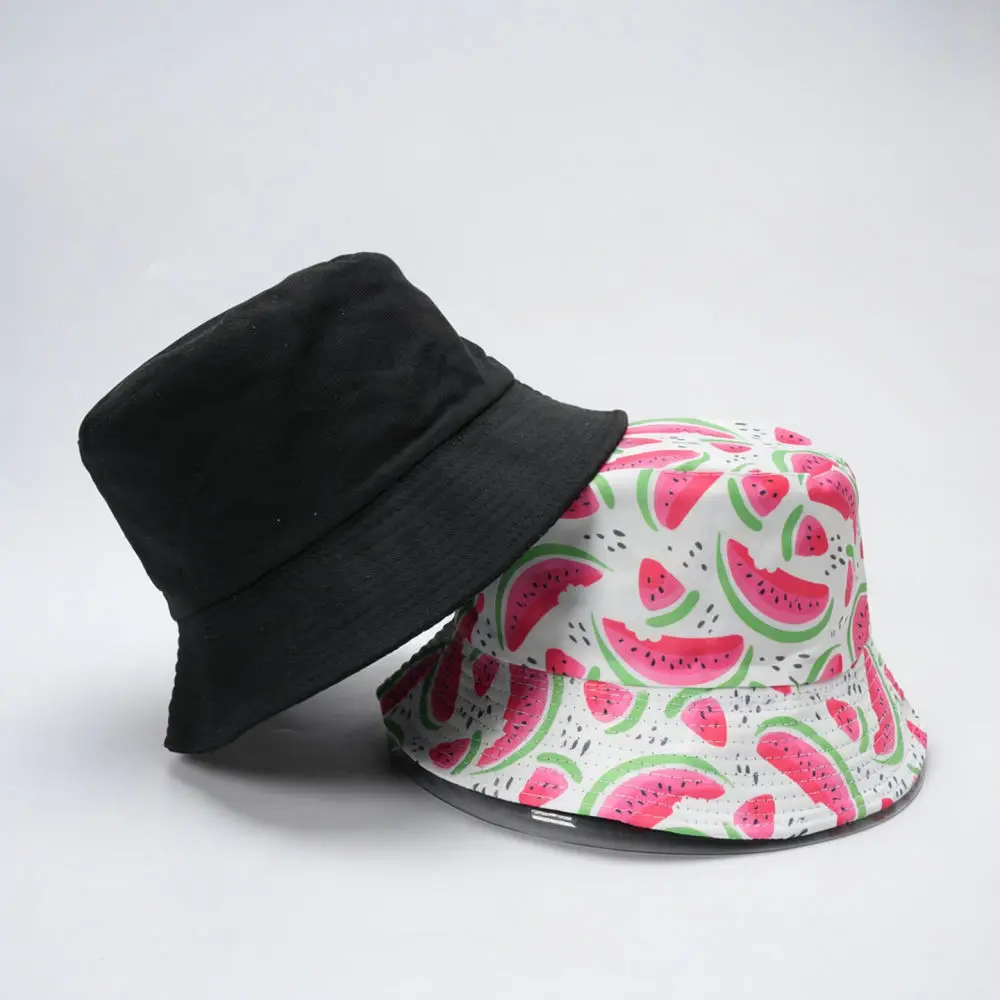 Summer Outdoor Bucket Hat Fruit Pattern Double Sided Wearable Sun Cap Unisex Fashion Travel Casual Fisherman