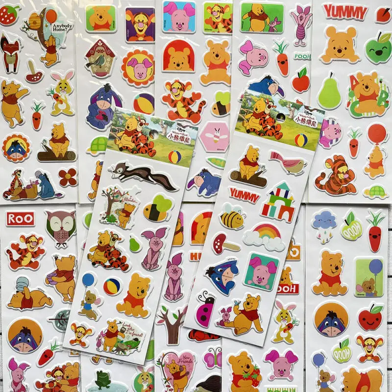 

Kawaii Disney Пух Медведь 3D пузырьковые наклейки милый мультфильм Микки Маус студенческая награда канцелярские принадлежности чашка рождественские украшения наклейки