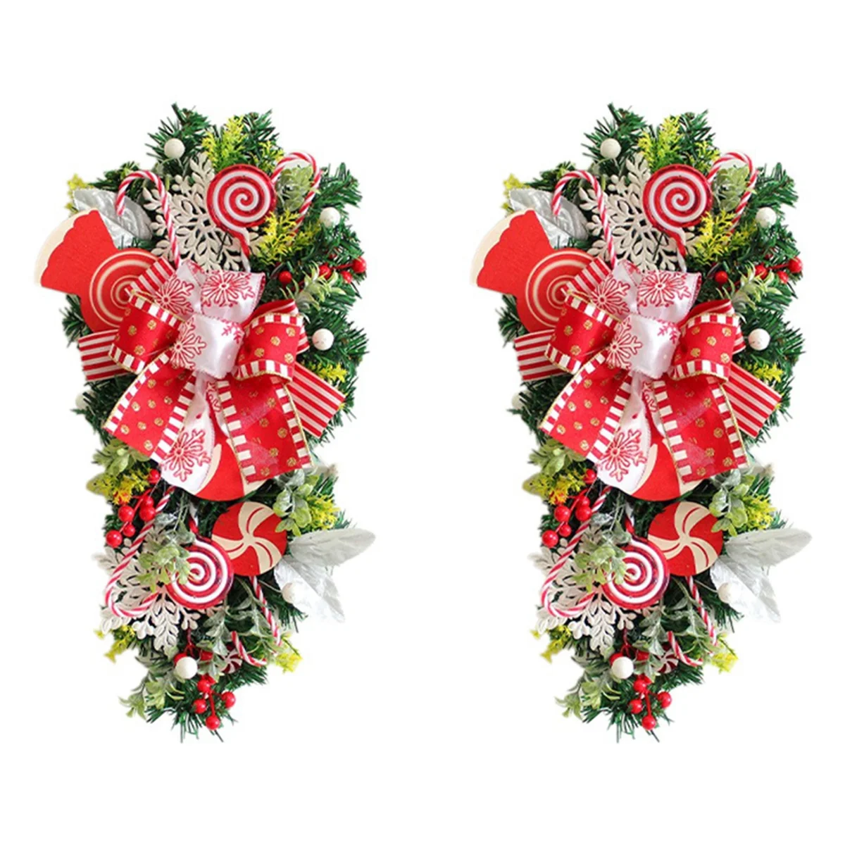 

2Pcs Christmas Candy Cane Wreath for Front Door Christmas Stairway Decorations Christmas Wreath for Indoor Decor