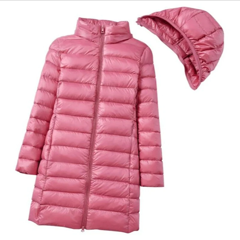 

JacketKorean Fashion Slim Remove Hooded Parka Fashionable Outerwear Womens Down Jackets Long Light Thin Coat Puffer