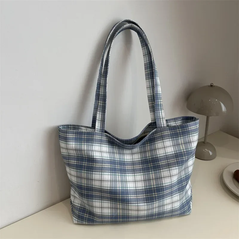 

Canvas Fashion Plaid Handbag Light Travel Large Capacity Shoulder Bag