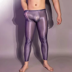 Sexy Pants Men Seductive Oil Shiny Glossy Transparent U Convex Pouch Tight Fitting Leggings Tights Ultra Elastic Night Club Wear