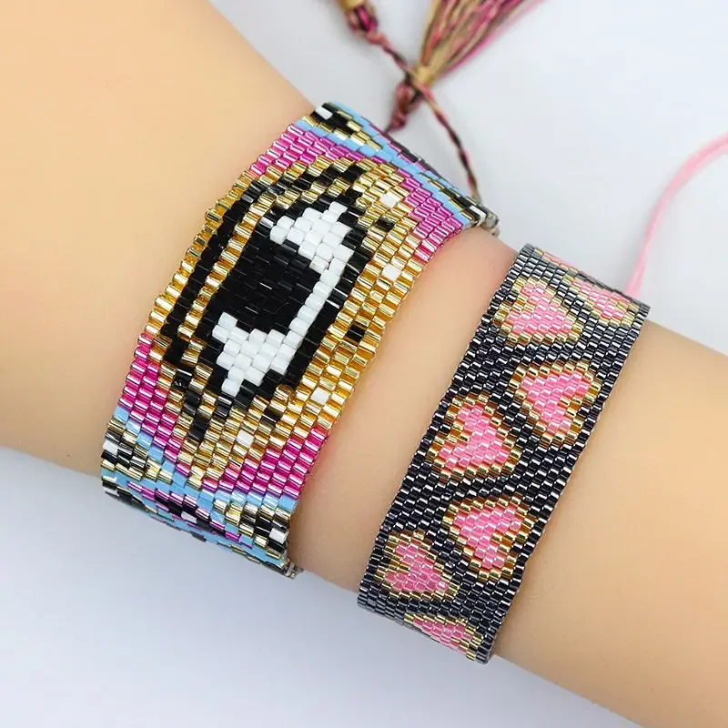 

Rice bead bracelet Hand Knitting Devil's Eye Heart Shape Pattern Fashion Minimalist Bohemian Adjustable Beaded bracelet set