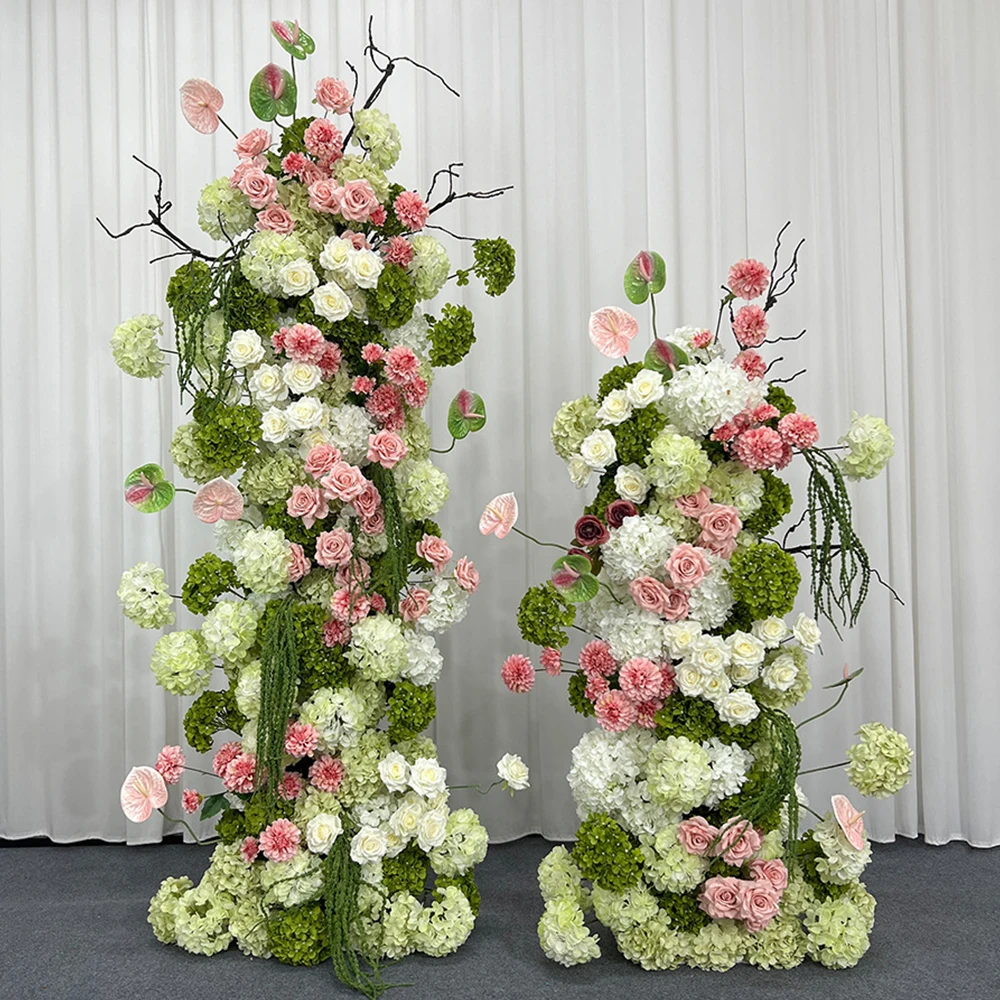 Luxury 5D Green Pink Artificial Hydrangea Orchid Flowers Wedding Backdrop KT Board Decoration Table Stage Event Floral Prop - view 3