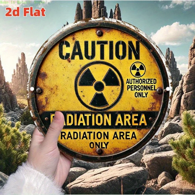 1pc 2D Flat,  Another Inch  Vintage Radiation Area Warning Sign Round Sign, Black And Yellow Design