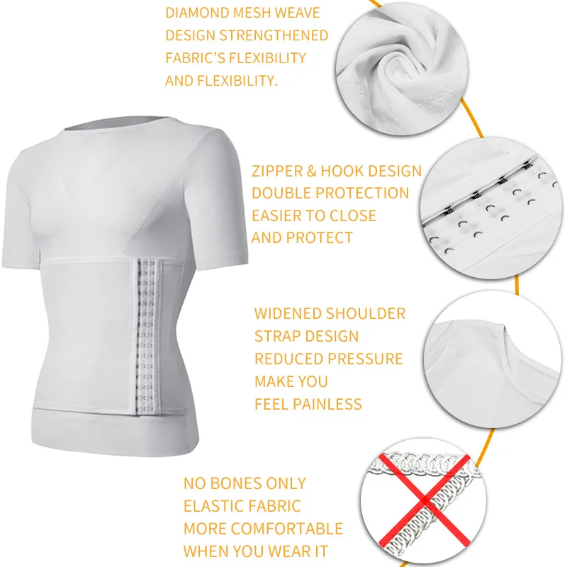 Compression T-shirt Men White Short Sleeve Waist Trainer Body Shaper Tummy Slimming Sheath Abdomen Shapewear Corset Belly Faja