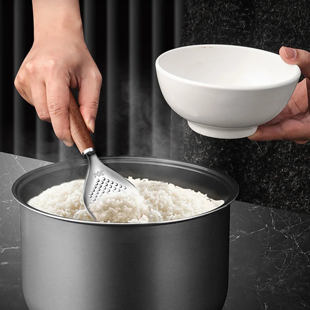 

Stainless Steel Rice Spoon Vertical Scoop Wooden H Ergonomic Kitchen Gadget Home Use Multipurpose Smooth Clean Easily