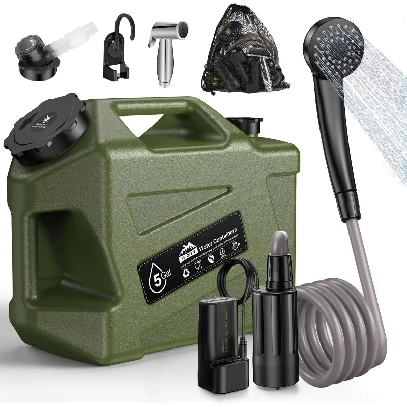 Portable Camping Shower with Water Jug Electric Rechargeable Camping Shower 5-Gallon Fo-od Grade Water Containers
