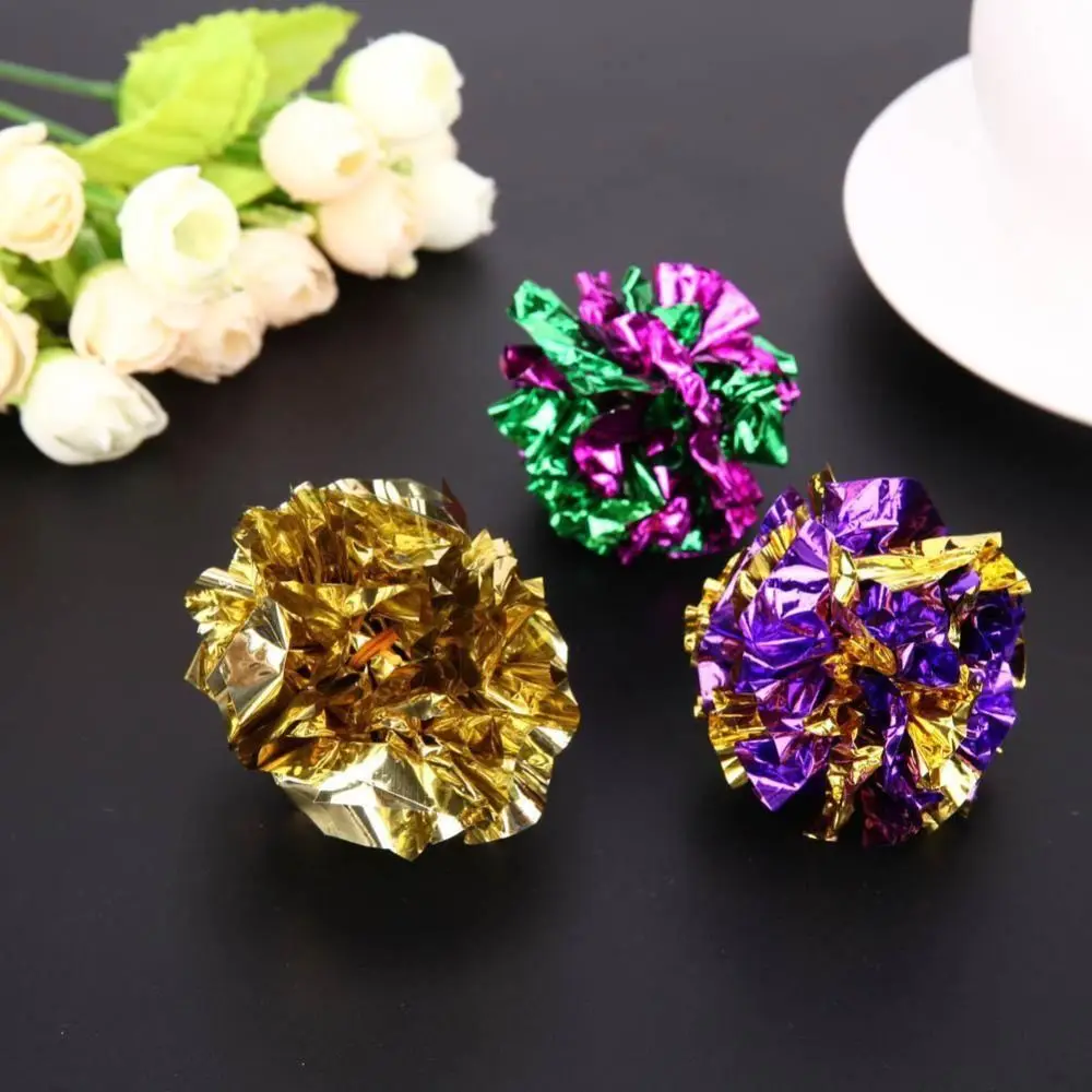 10x Light Crinkle Foil Cat Toys Balls Ring Paper 5.5CM Cat Kitten Toy Gilter Large Tinsel Balls