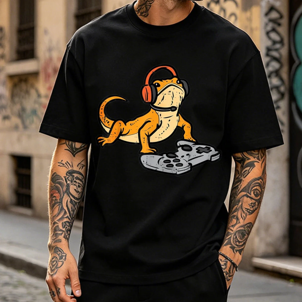 Bearded Dragon Video Gaming Funny Gamer Animal Men Boys T-Shirt Graphic T Shirts Men Clothing Streetwear High Quality Cotton
