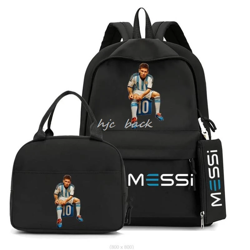 Messi-Mochila colorida com bolsa de almoço para meninos e meninas, mochilas escolares casuais, mochila de futebol para estudantes, adolescentes, quente