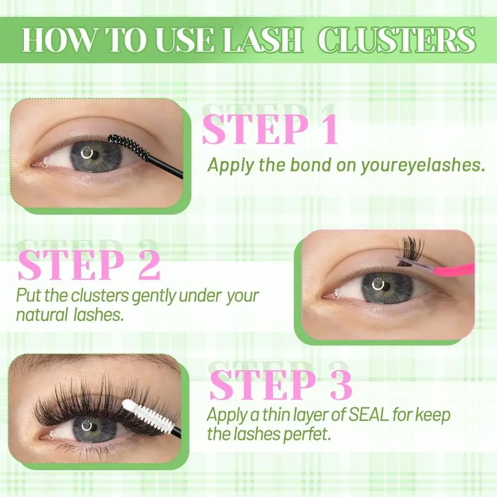 Natural Look False Eyelashes Wispy Style Bond and Seal 3D Faux Mink Lash Cluster Design DIY Lash Extension Kit