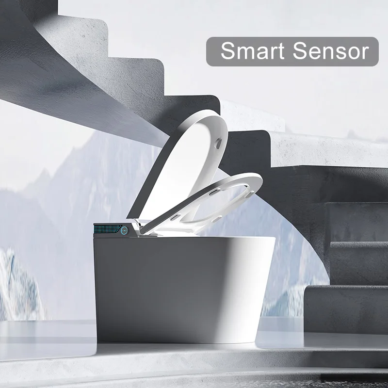 #g Hands-Free Smart Toilet with Foot Sensor Flush Auto Lid Opening Heated Seat Remote Control for Ultimate Hygiene and Comfort