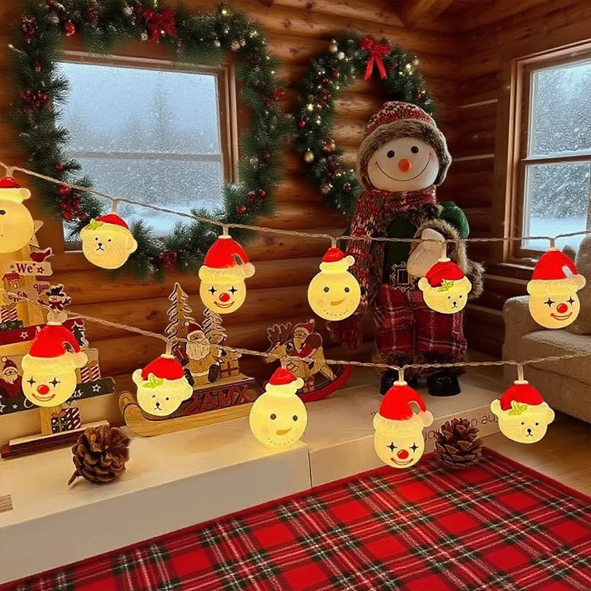 1pc 10/20 LED Christmas Snowman & Joker & Bear String Lights Battery Powered Fairy Lights For Indoor Outdoor Holiday Party Decor