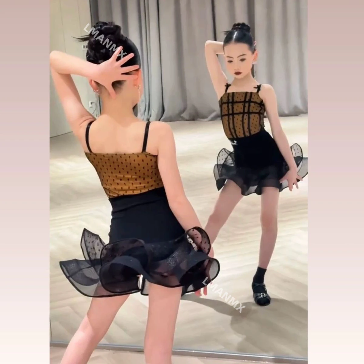 Dança latina infantil 2025 primavera/verão novo produto ponto de onda elegante conjunto espinha de peixe roupas de prática