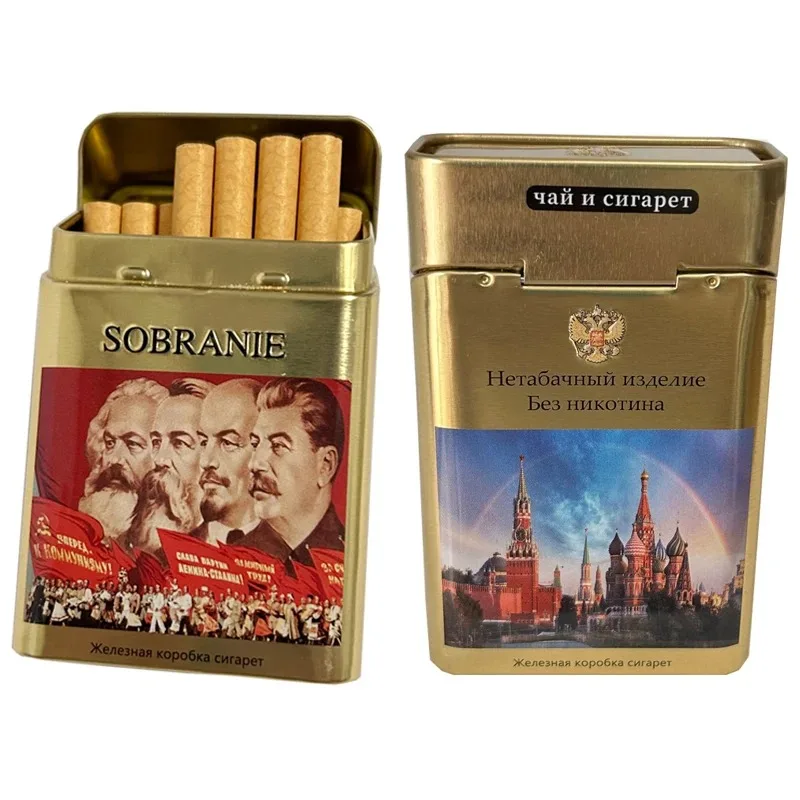 Retro Soviet Anti Pressure Flip Cover Tobacco Storage Box, Can Hold 20 Cigarettes, Tinplate Cigarette Box Smoking Accessories