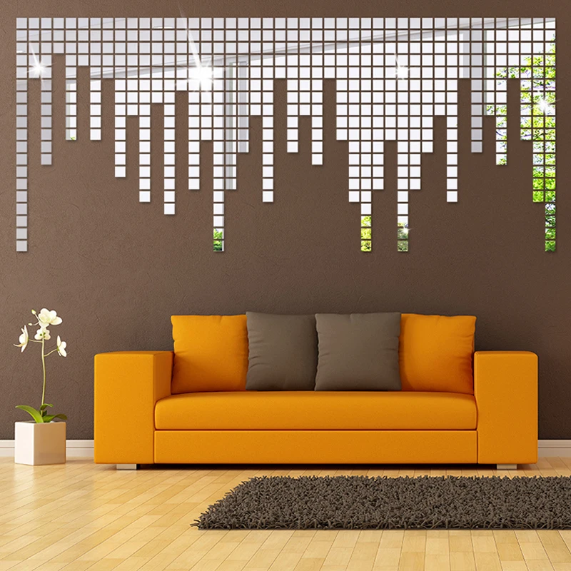 Mirror Square Acrylic Wall Stickers for Living Room, Creative DIY Mosaic Wall Decoration, Office Shop Paster, Home Decor, 200Pcs