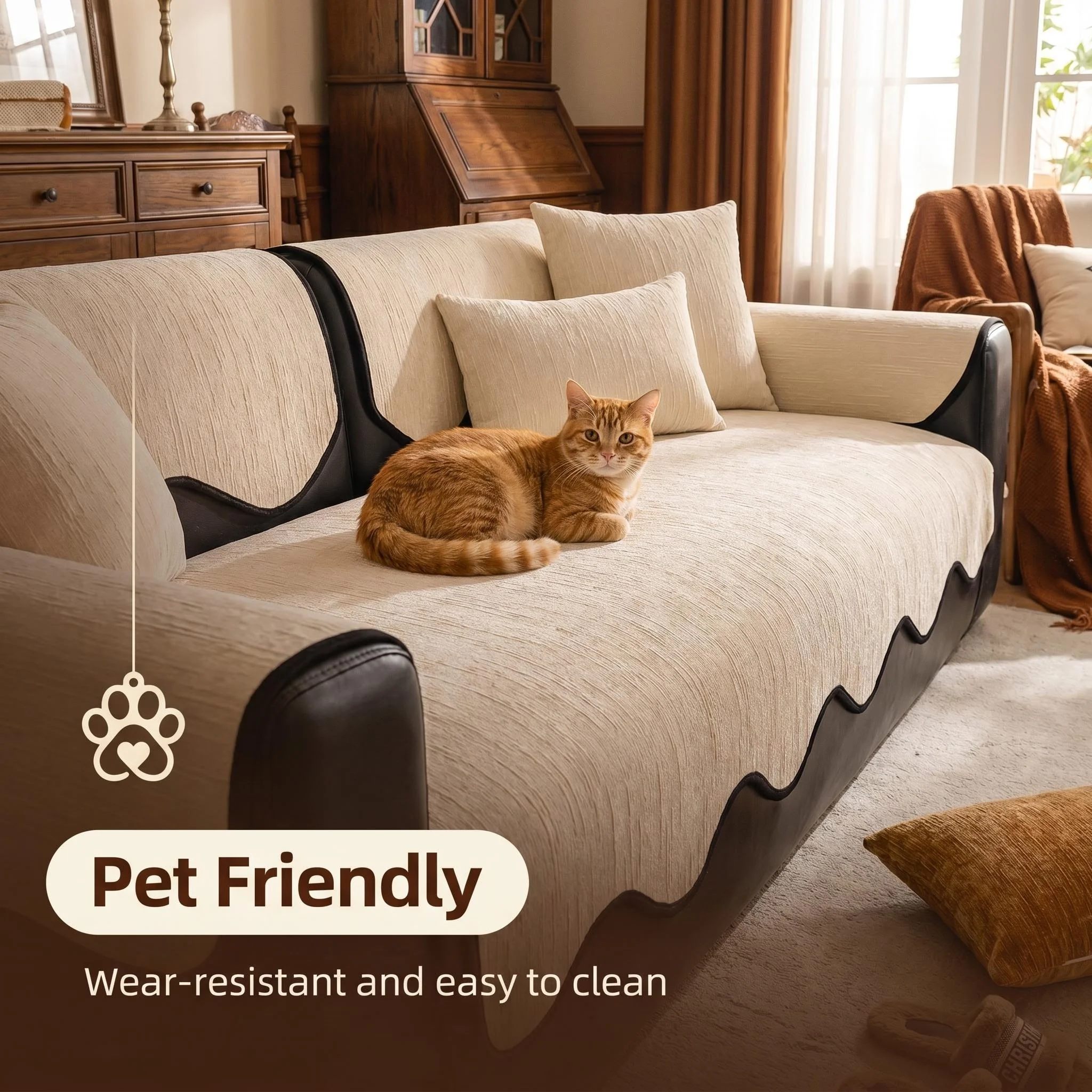1pc Solid Colour Slub Effect Chenille Anti-Slip Sofa Cover, for Living Room All Seasons Sofa Towel, Washable & Pet Friendly