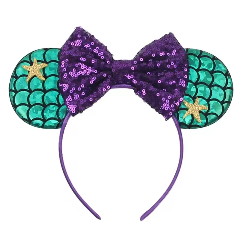 

Ziming New Chic Mermaid Mouse Ears Headband Girls Kids Glitter Starfish Hairband Sequin 5"Hair Bow Party DIY Hair Accessories