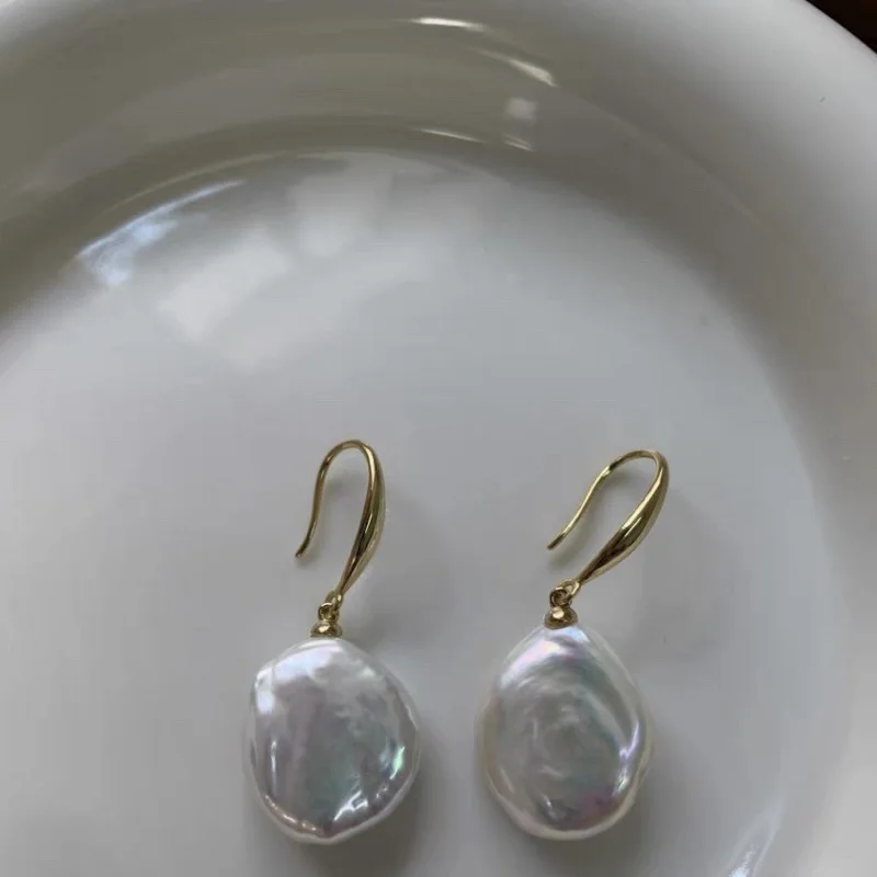 Baroque Pearl Women's Light Luxury High-Grade Special-Shaped French Retro S925 Silver Hook Earrings