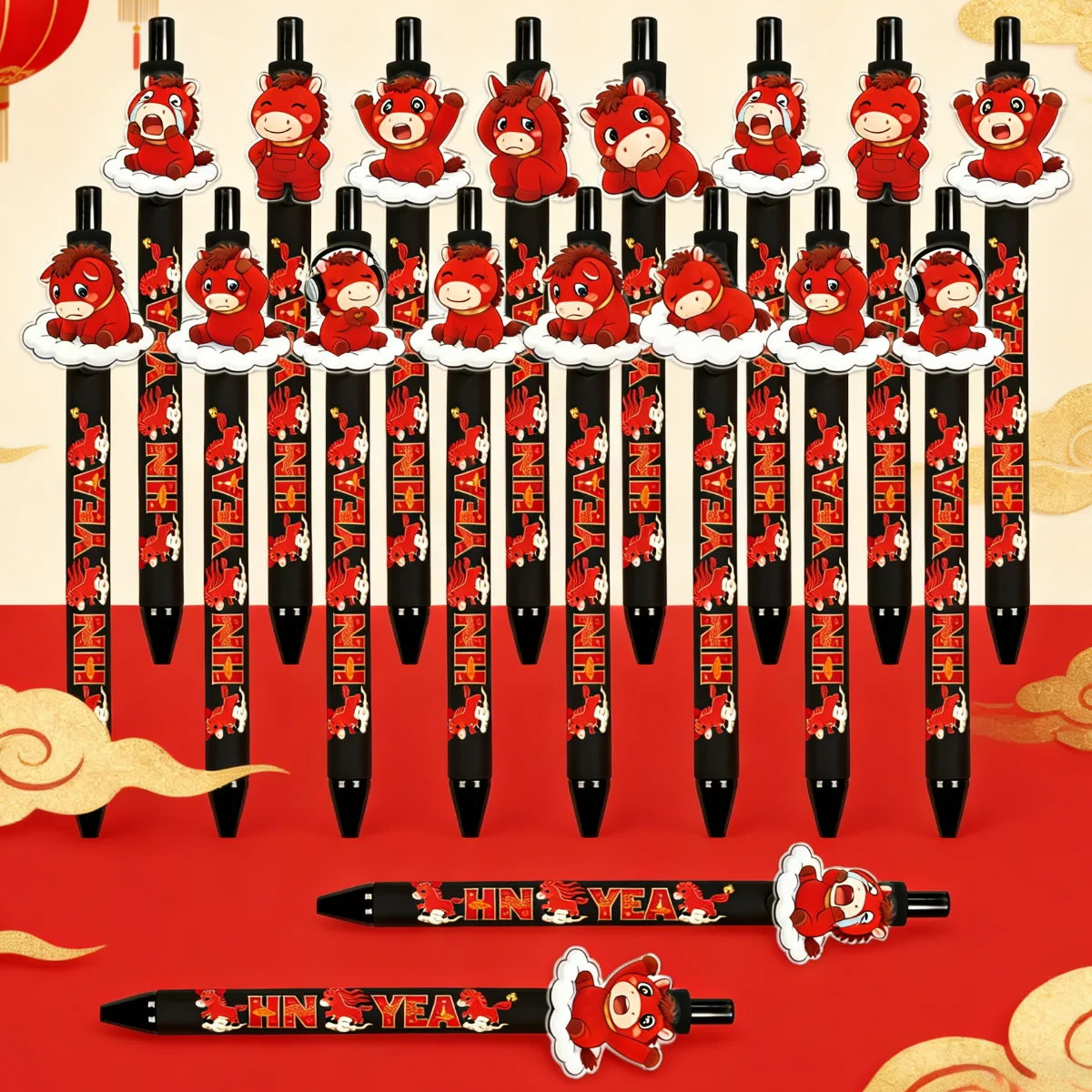 10 pieces / 18 pieces Year of Horse auspicious pattern ballpoint pens. Special pens for Spring Festival gifts.