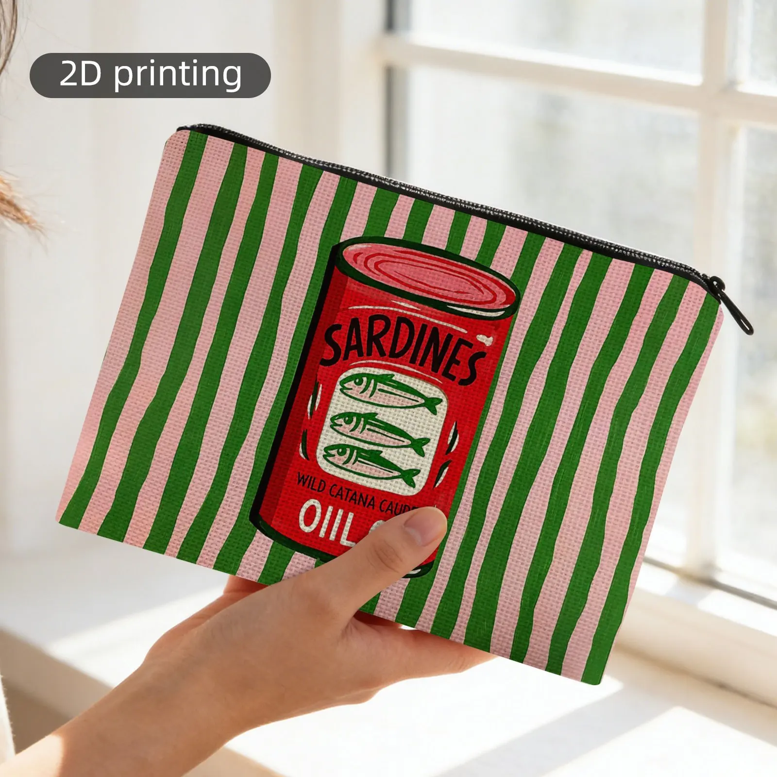Cosmetic Bag Sardine Can Colorful Stripes with Zipper Closure Lightweight Toiletry Bag Storage Bag Suitable for Travel