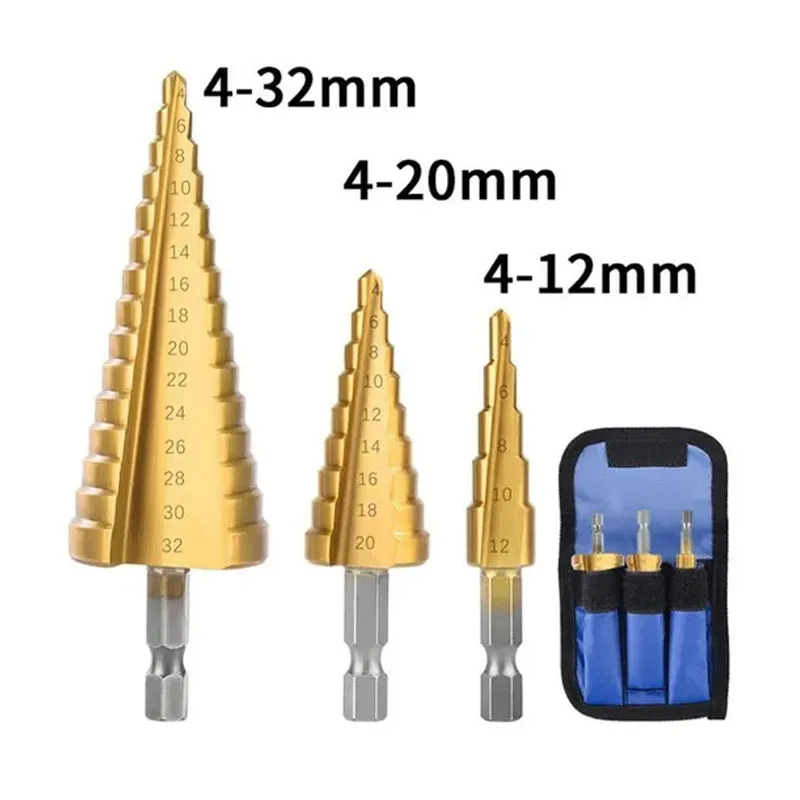 HSS pokryte tytanem wiertło stopniowe tytanowe stopniowane wiertło zestaw wierteł metalowe narzędzie do wiercenia stożków do drewna