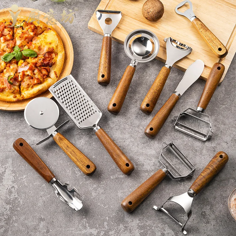 Kitchen Gadget Set: Stainless Steel Peeler, Cheese Grater, Pizza Cutter Combo Pack Baking Tools