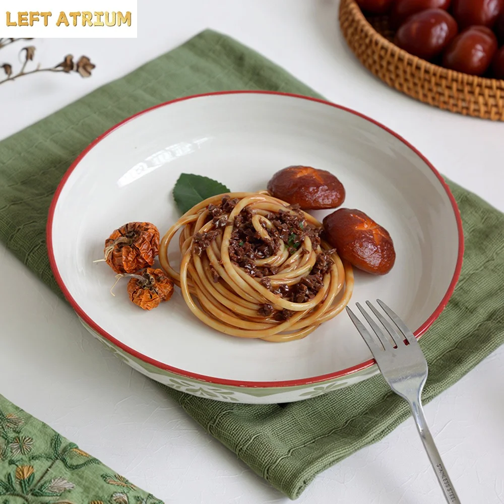 Creative Ceramic Plate Vintage Pattern Under Glazed Hotel Restaurant Homehold Tableware Vegetable Pasta Snacks Fruit Plates