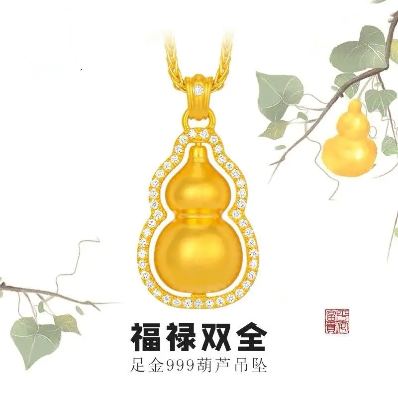 Imagem -05 - Pingente Calabash de Diamante de Ouro 24k para Mulheres Colar de Ouro Amarelo Puro Pingente Lucky Birth Year Moda 999