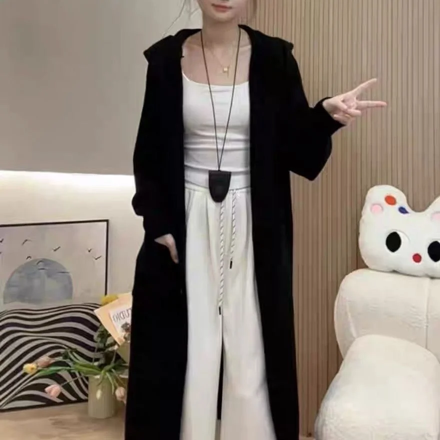 

Mid-Long Cardigans Navy Blue Womens Spring Illusion Sequined Stretchy Mid-Sleeve Casual Romantic Loose-Fit Curved Fashionable OL