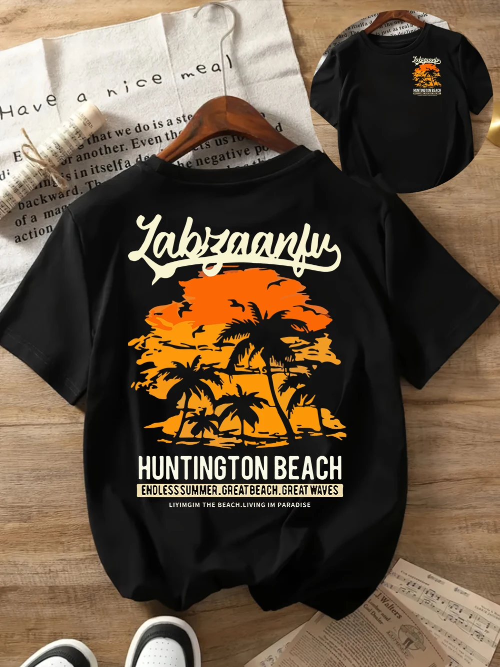 Retro California Beach Surfing Pattern Printed Women's T-shirt Round Neck Short Sleeved Men's T-shirt Top T Shirt Women Clothing