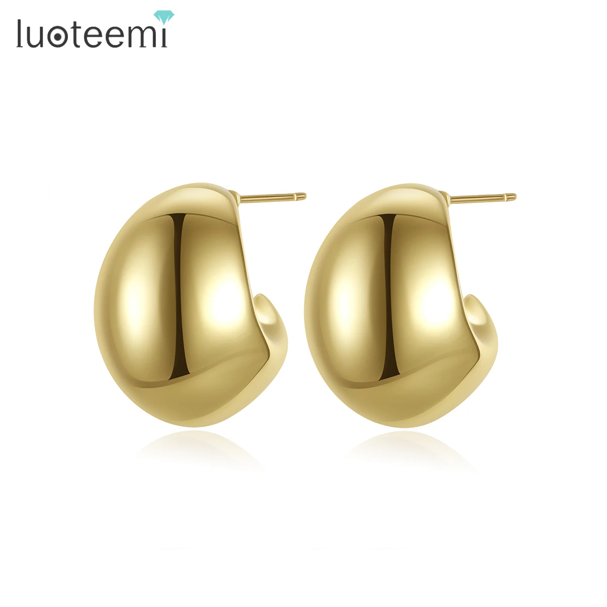 LUOTEEMI Vintage Gold Color Earrings Simple Glossy Chunky Hoops Temperament Jewelry for Woman 2023 Trend Fashion Cute Gifts