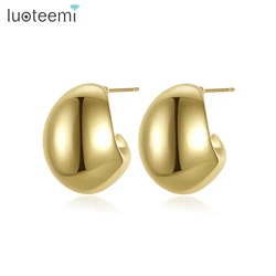 LUOTEEMI Vintage Gold Color Earrings Simple Glossy Chunky Hoops Temperament Jewelry for Woman 2023 Trend Fashion Cute Gifts