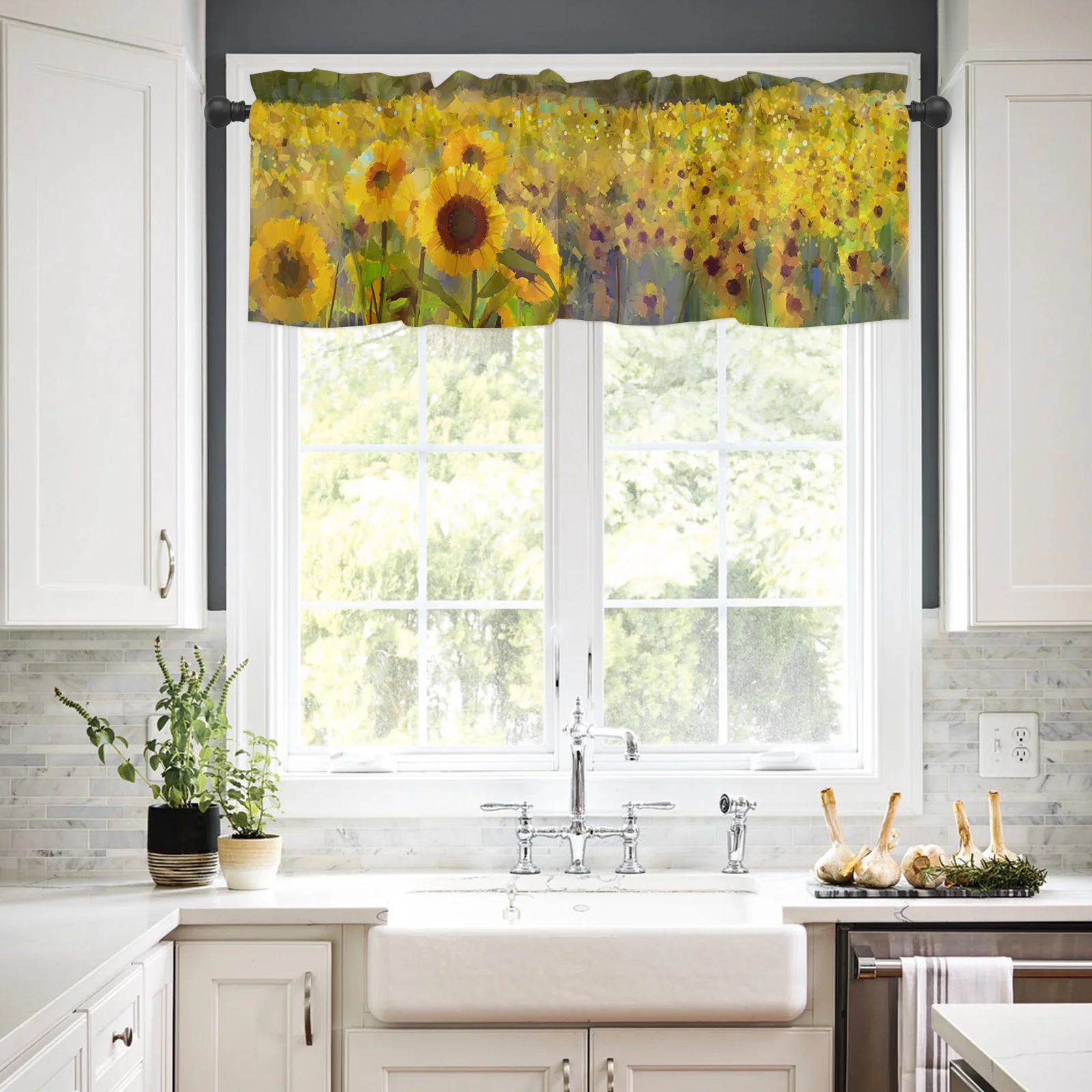 ZEDLIYU Valances for Windows Kitchen Living Room Small Window Valance Oil Painting Sunshine Sunflowers 1 Panel, 42 x 12 Inch