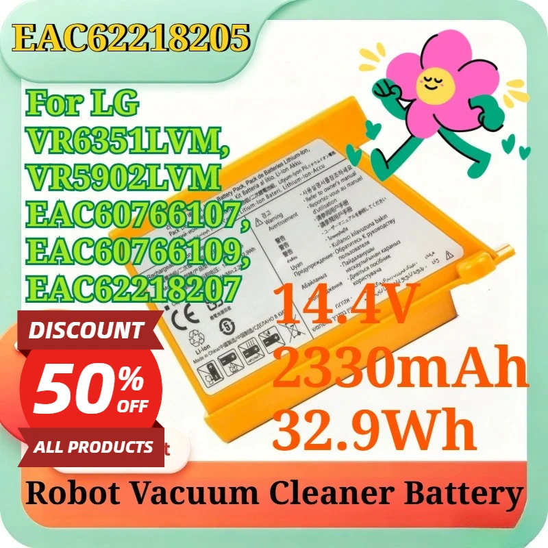 EAC62218205 14.4V 2330mAh 32.9Wh Li-ion Replacement Battery for LG VR6351LVM VR5902LVM EAC60766107 Robot Vacuum Cleaner Battery