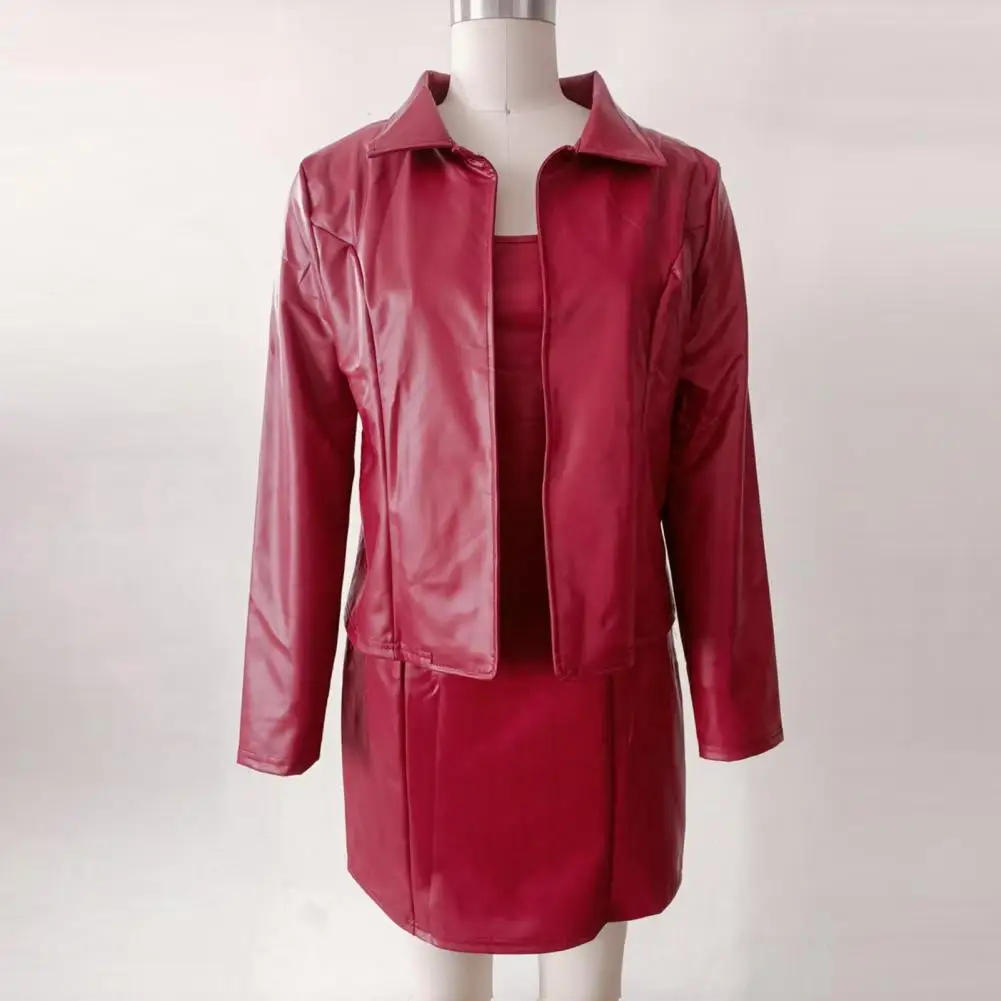 

Black PU Leather Women's Dress Lapel Collar V-Neck Slim Fit Wrap Hip Dress Temperament Commuting Business Spring Autumn Dress