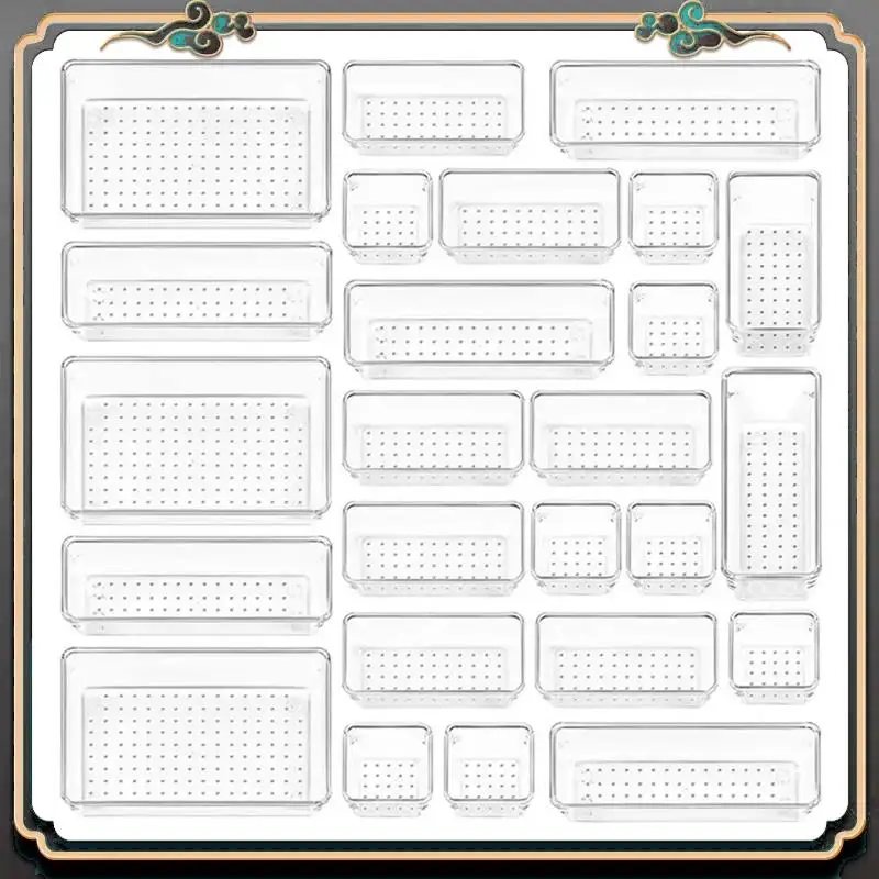 ASMA-25Pcs Clear Drawer Organizers Storage Box Set Smooth Edge Burr Free Transparent Design Cosmetics Containers Versatile