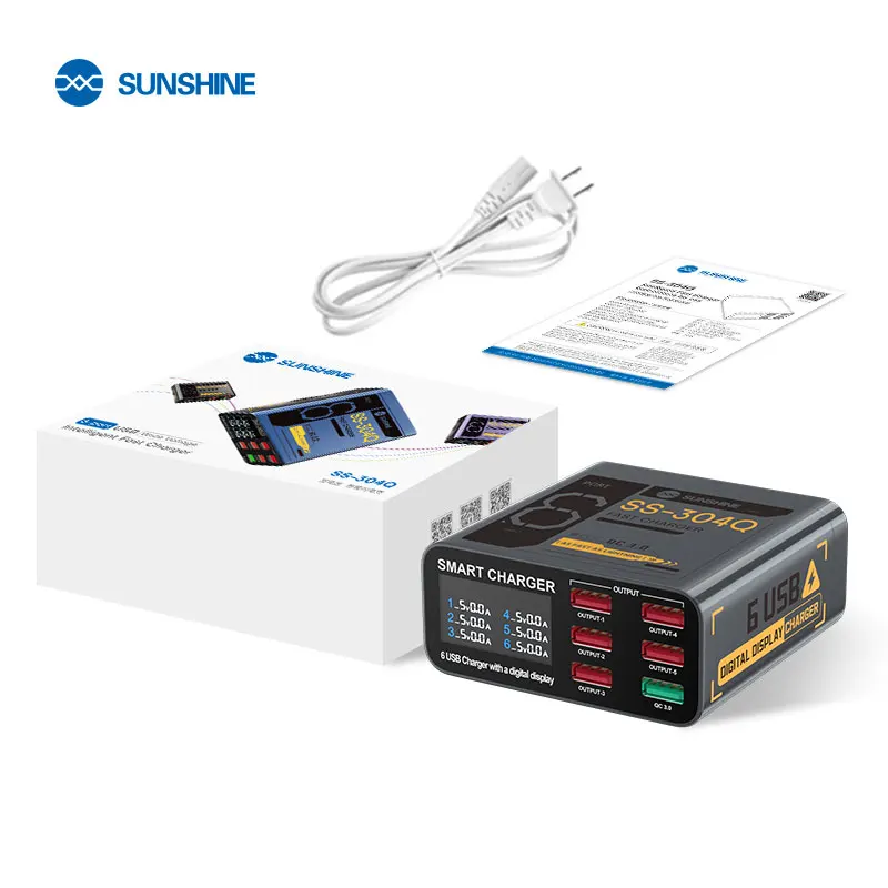 SUSNHINE SS-304Q 6-Port USB-Digitalanzeige Schnellladung QC3.0 Intelligentes Schnellladen für das Aufladen von Telefon-Tablet-Uhren – Detail 19