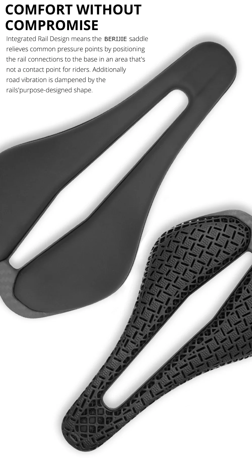 ULLICYC 3D-gedruckter Fahrradsattel, hohl und atmungsaktiv, Vollcarbon-Schale, MTB/Rennrad-Sitz, 136x242mm – Detail 2
