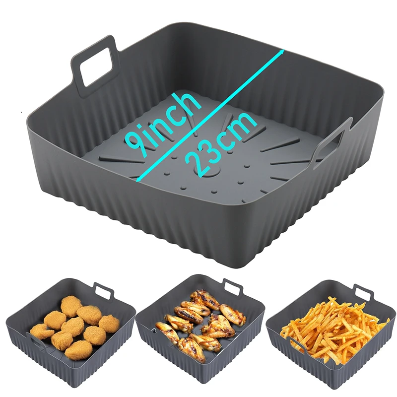 23 cm quadratische große Silikon-Luftfritteusen-Einlagenform für 6 bis 8 QT wiederverwendbare 9-Zoll-Silikon-Luftfritteusen-Tablett für Ninja-Luftfritteusenkorb