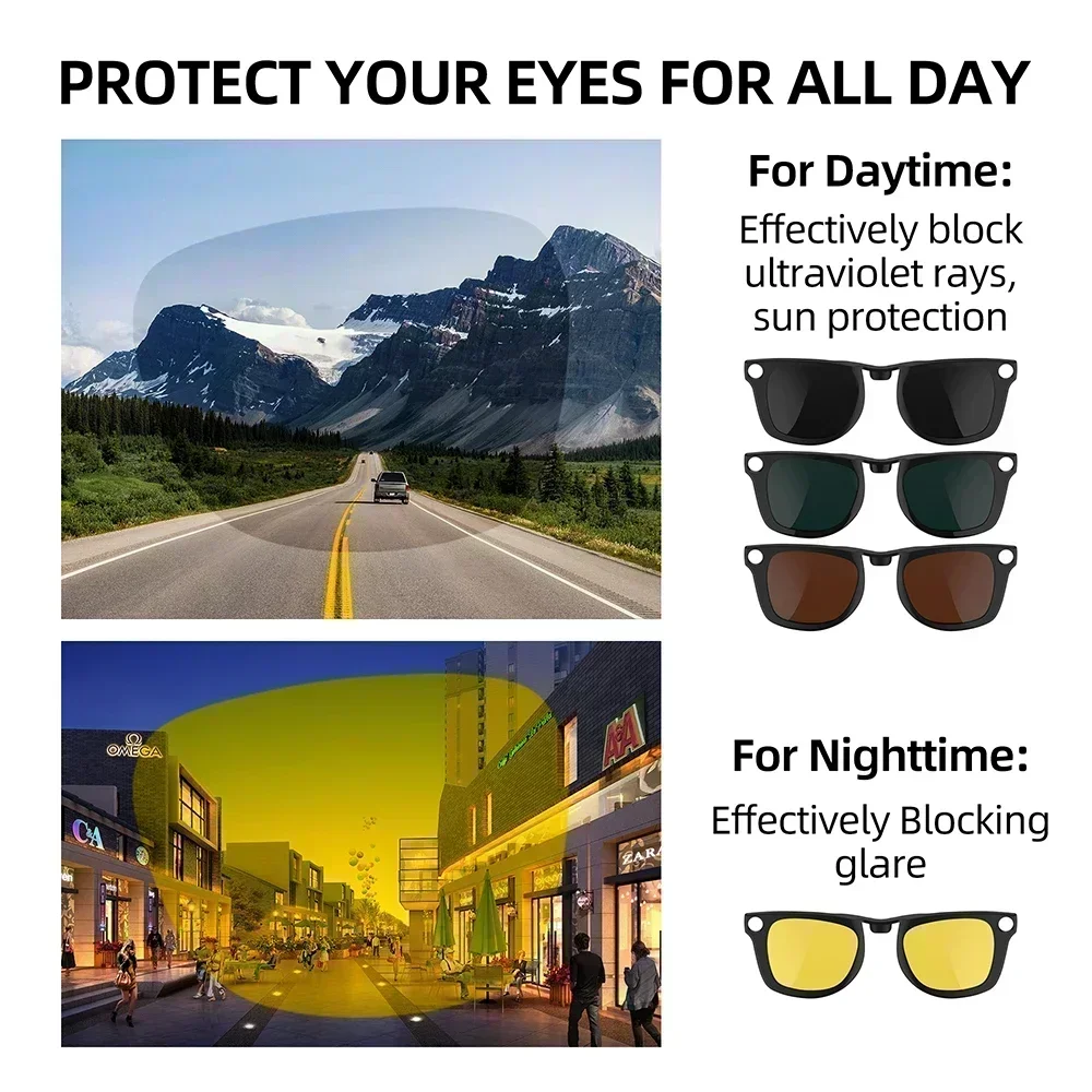 For Ray-Ban Meta Wayfarer Glasses Polarized Sunglasses lenses Anti-Glare UV Protection 4 Color Glasses Clip On Night Vision